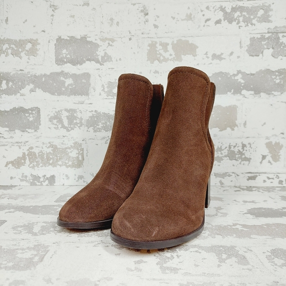 NEW Splendid Women's Marika Block Heel Suede Booties In Brown O149 - Picture 2 of 12